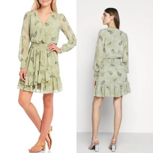 Michael Kors Dresses & Skirts - NWT MICHAEL KORS $155 Green Paisley Smocked Waist Dress Size XS